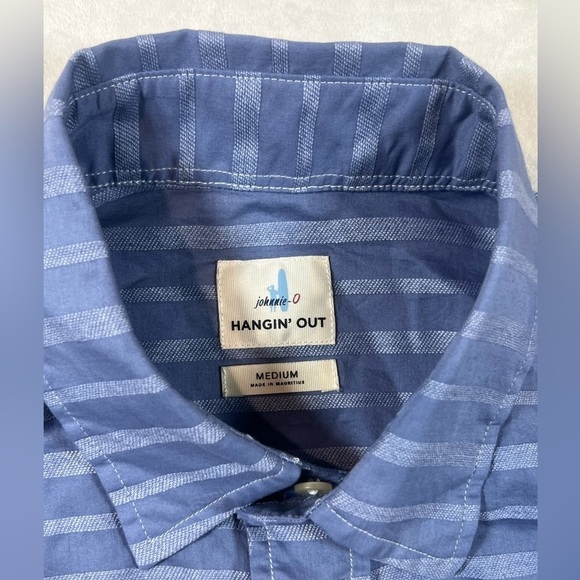 NWT Johnnie-O Size Medium Marlin Navy Stripe Short Sleeve Button Front Shirt - Picture 8 of 11